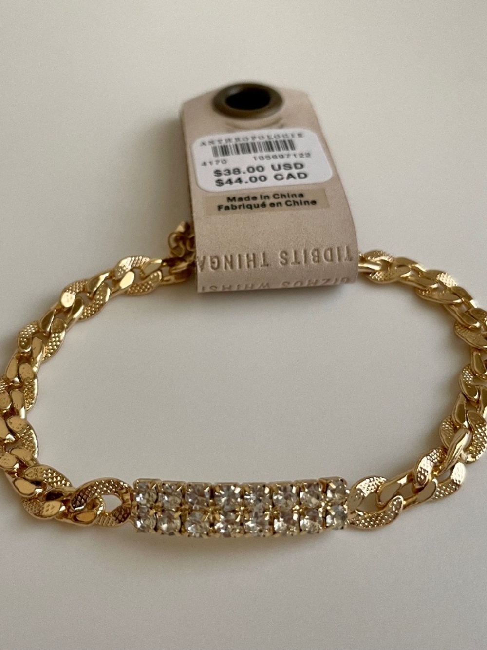 Anthropologie Crystal Chain Bracelet in Gold Tone nwt